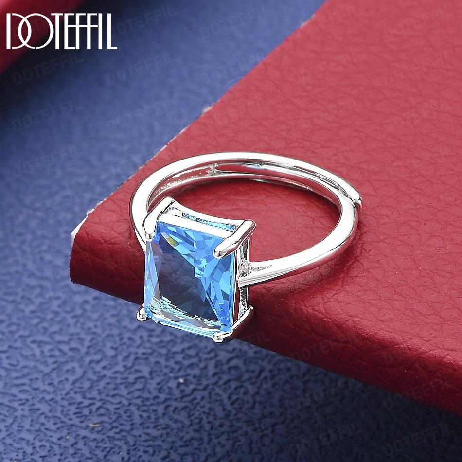 925 Sterling Silver Four-Prong Rectangular AAA Zirconia Open Ring - Stylish Evening Jewelry