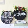 Wooden Round Door Decoration, Welcome Sign Home Wooden Welcome Sign Door Hanging, Wreath Door Decoration