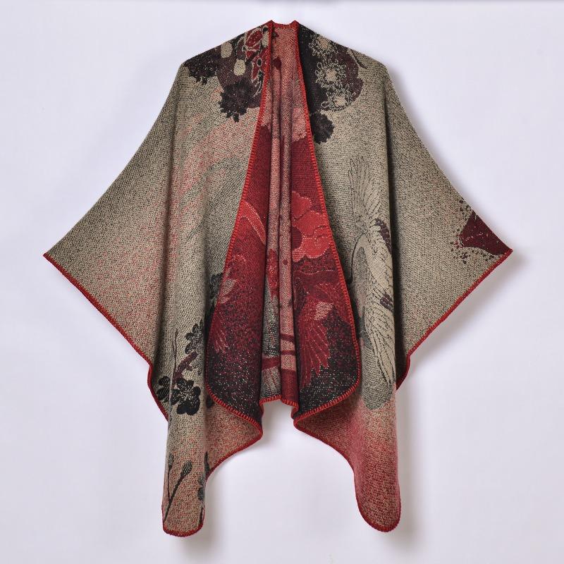New Bawang Tea Ji Shawl Ladies Travel Photo Shawl Retro Thickened Jacquard Split Shawl