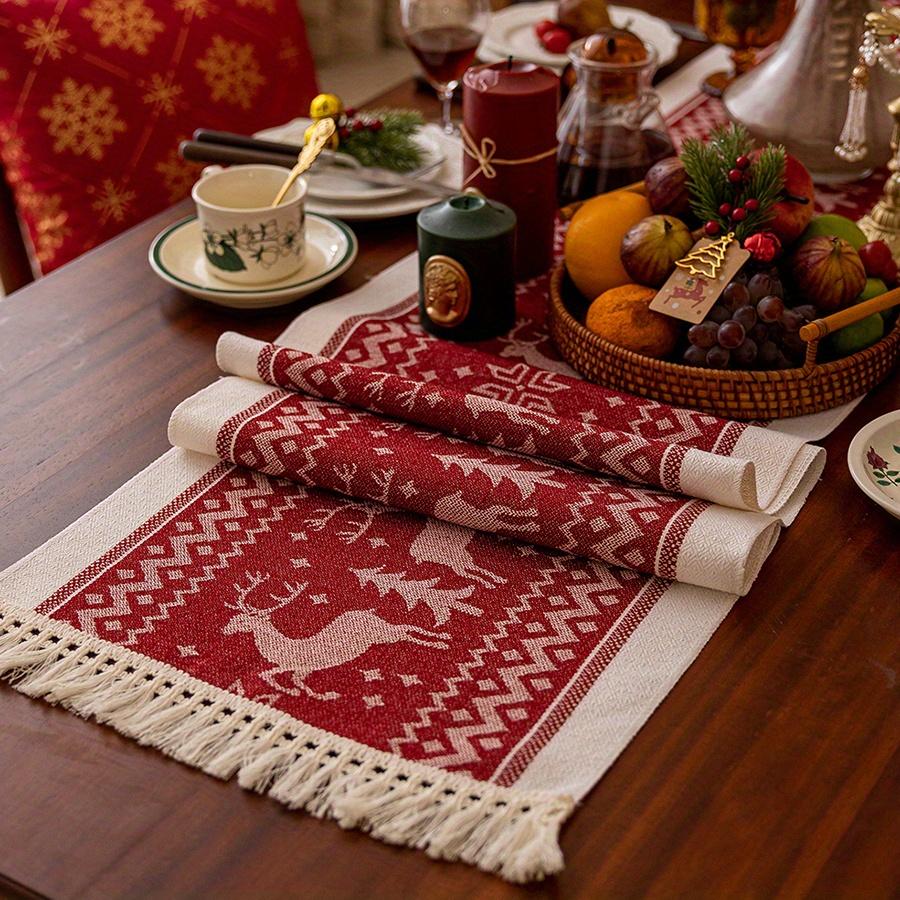 Christmas Elk Table Runner For Holiday Dining Decor. Ideal For Home & Restaurant Christmas Party. Festive & Elegant.