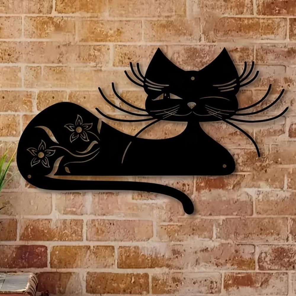 Black Cat Metal Wall Art Indoor Outdoor Sculpture Decor Halloween Christmas Gift