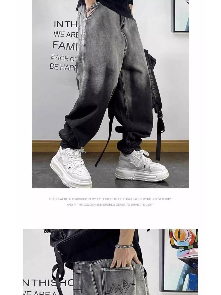 Herren Casual Retro Punk Harem Jeans - Lockere Passform, Weites Bein, Kordelzug-Design