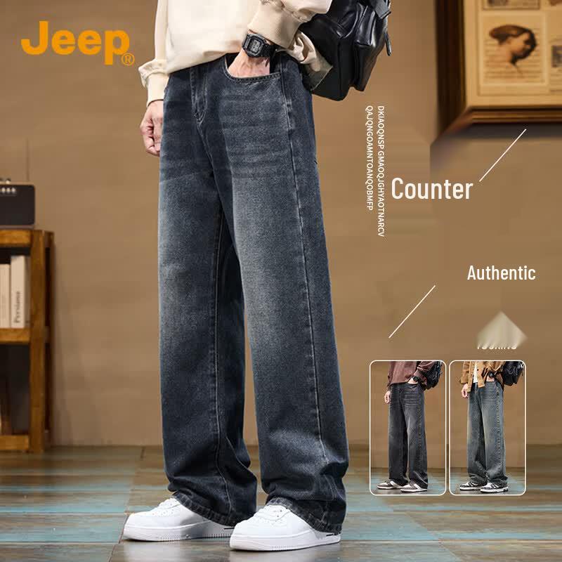 JEEP Men s American Retro Loose Wide-Leg Jeans 34