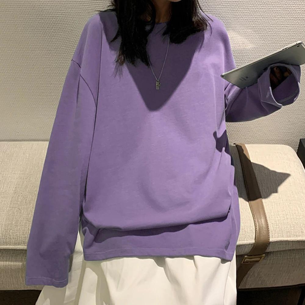 100% bawełna 20224 wiosna nowa koszulka z długim rękawem damska podstawowa koszulka koszula Oversize T koszula damska Casual O-neck koszulka damska rozmiar US