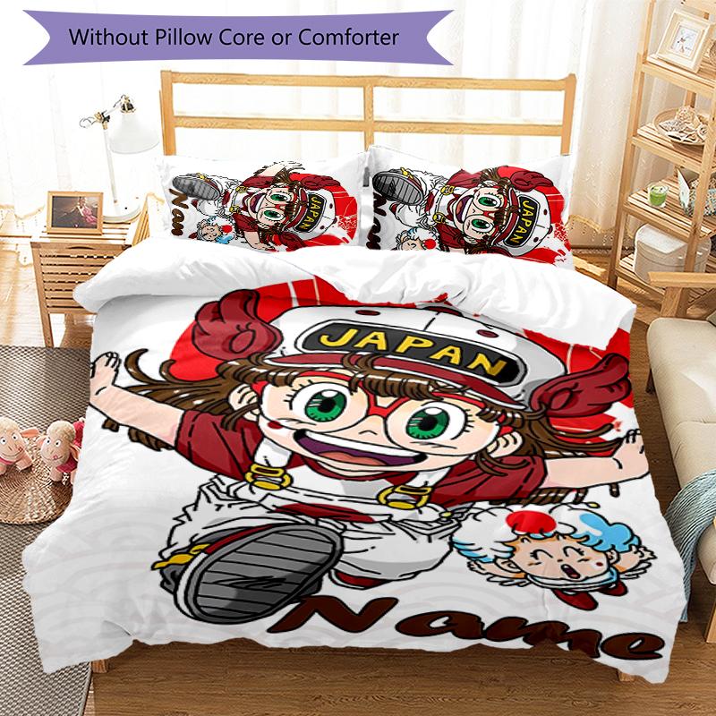 3pcs Custom Name Arale Norimaki Bedding Set Duvet Cover Closure Includes 1 Duvet Cover & 2 Pillowcases for All Seasons Bedroom Decor