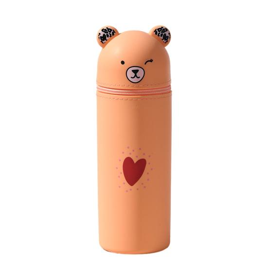 Silicone Pencil Case Bear Shaped Portable Pencil Pouch Cute Stationery Organizer for Pen Rulers Makeup Brushes Students School Supplies