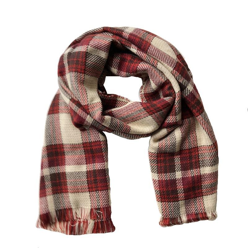 Retro Plaid Scarf Korean Version for Women Versatile Autumn and Winter Double-sided Thickened Houndstooth Shawl Japanese Student Scarf Trend