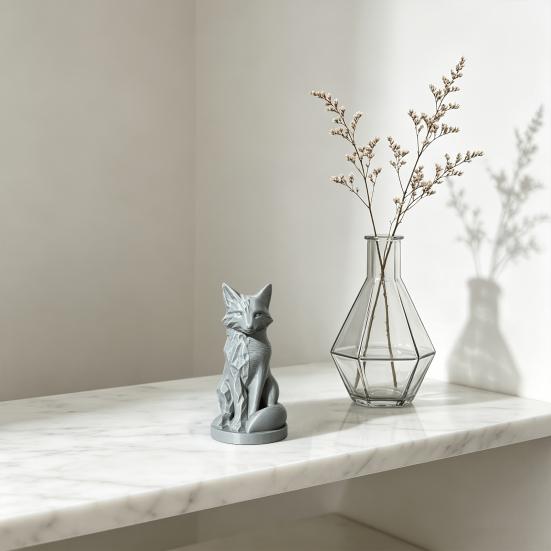 Geometric Faceted Fox Figurine, 3D Printed Sitting Fox Statue, Modern Art Fox Sculpture, Collectable Desktop Ornament for Home Table Shelf Decor