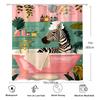 "Vintage Watercolor Zebra Bathtub Shower Curtain - Pink & Teal Tropical Plants Polyester Machine Washable Playful Bathroom Decor