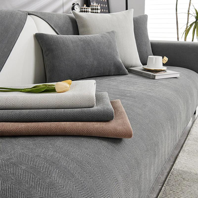 Luxury Chenille Sofa Covers - Non-Slip Slip-Resistant All-Season Couch Protector Modern Backrest Cover for Home Comfort