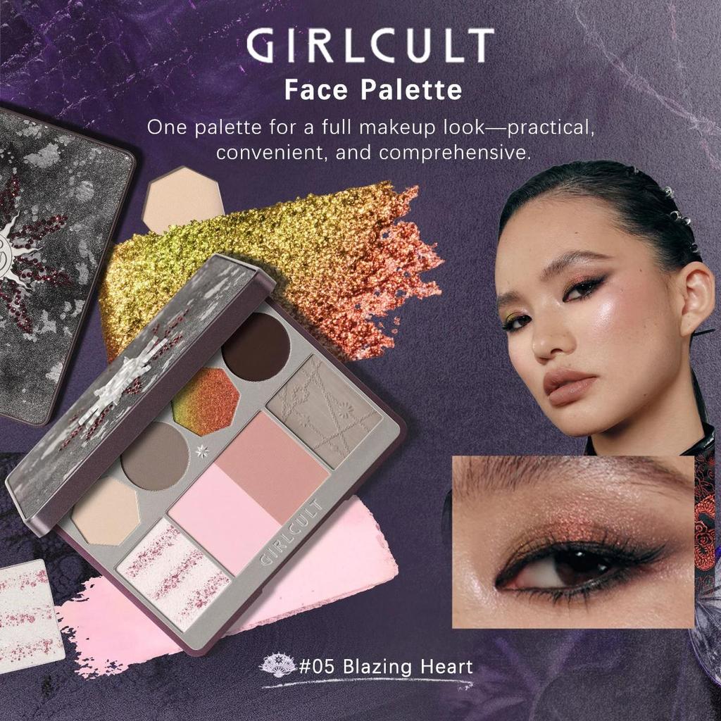 Girlcult Face Palette(04-06),Multi-Purpose,Fine Powder Texture,Smooth & Minimal Fallout,3D Sculpting Effect,Wear Alone or Layer