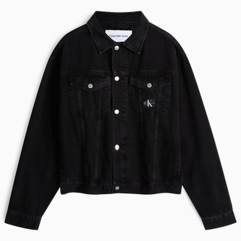 Calvin Klein Solid Color Casual Simple Lapel Denim Jacket Men Jackets Black J324233