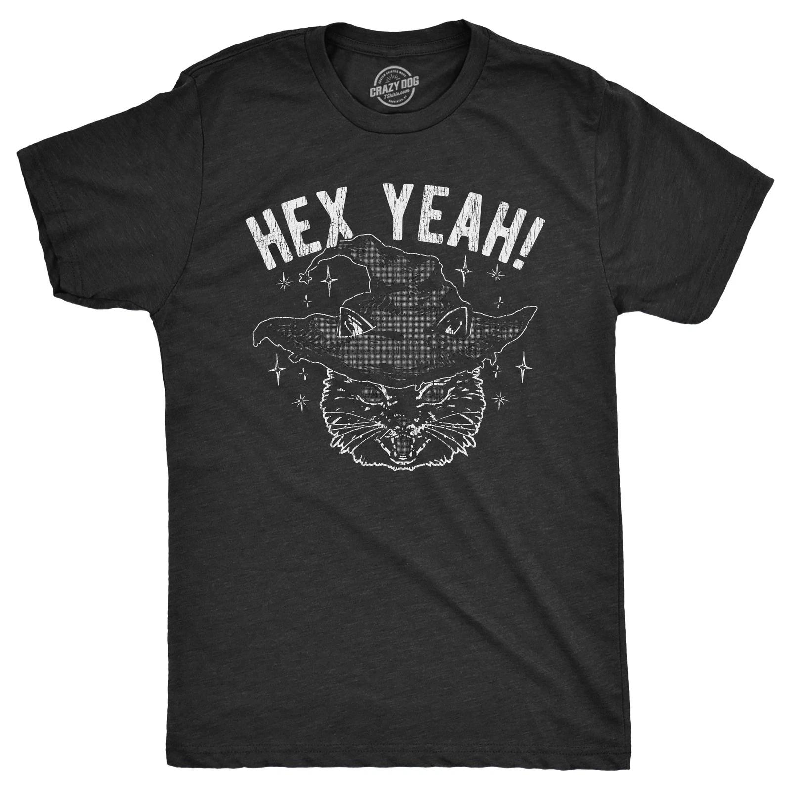 Mens Hex Yeah T Shirt Funny Halloween Witch Black Cat Spell Curse Joke Tee for M