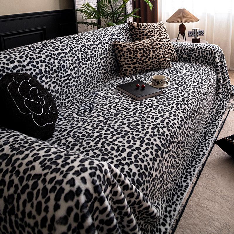 Winter thickened warm leopard print plush sofa seat cushion solid color sofa cover cloth sofa seat cushion living room
