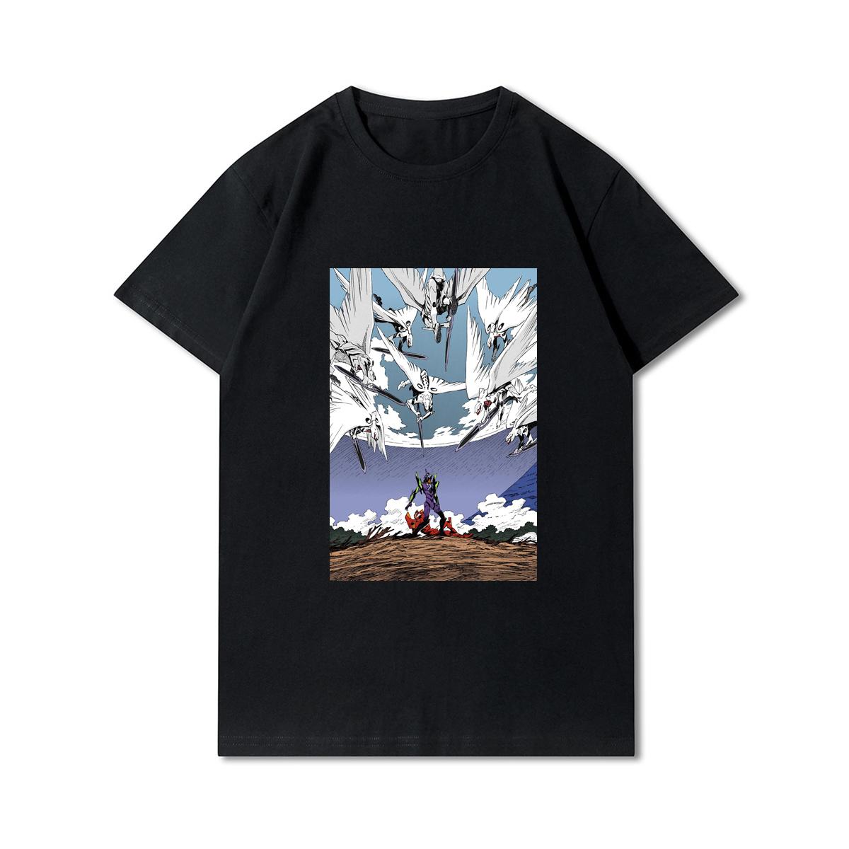 

Модные мужские футболки с принтом Evangelion, хлопковые топы с круглым вырезом, летние повседневные черные футболки в стиле аниме M