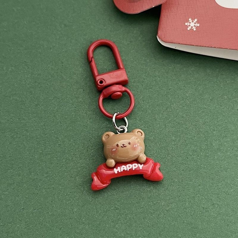 Cartoon Xmas Santa Claus Keychain Resin Gingerbread Man Elk Snowman Pendant Charms Couple Bag Hanging Decoration Christmas Gift