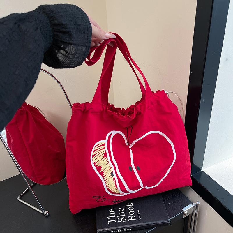 

Новая холщовая сумка на шнурке, студенческая легкая сумка через плечо, нишевый рюкзак большой вместимости, простой красный