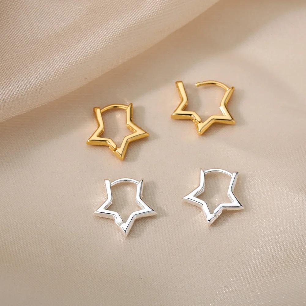 925 Sterling Silver Star Hoop Earings For Women Trend New In Luxury Gold Color Earrings Ear Jewelry Gift Pendientes