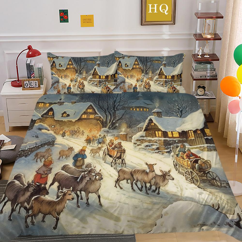 

Рождественская снежная сцена 3D-печать полиэстер наволочка пододеяльник набор из двух или трех предметов EU Single 135*200