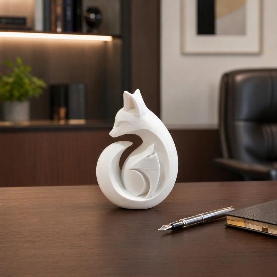 3D Printed Fox Sculpture, Matte White Minimalist Solid Structure Ornament, Stain-Resistant Smooth Surface Compact Art Piece for Housewarming Birthday