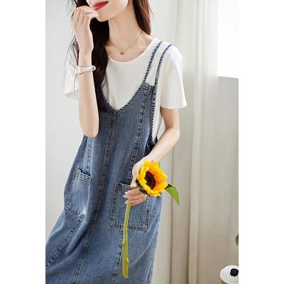 Kontrastfarbenes Dünnes Modell, Neues Sommermodell, Einfaches und Leichtes Trägerkleid, Lässige Damen