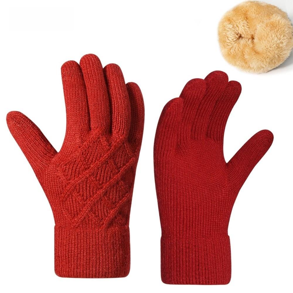 Double-layer Jacquard Gloves Fleece Lined Outdoor Sports Gloves Winter Warm Knitted Gloves