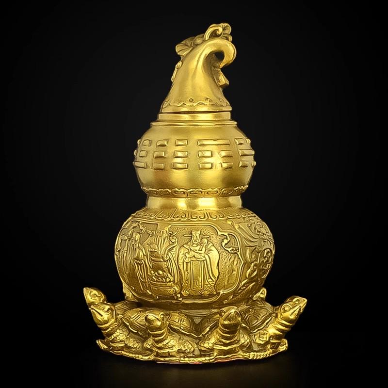 Tian Yi Nine Turtles Brass Gourd - Traditional Feng Shui Cure for Health Healing & Positive Energy, Long Life Blessing Ornament