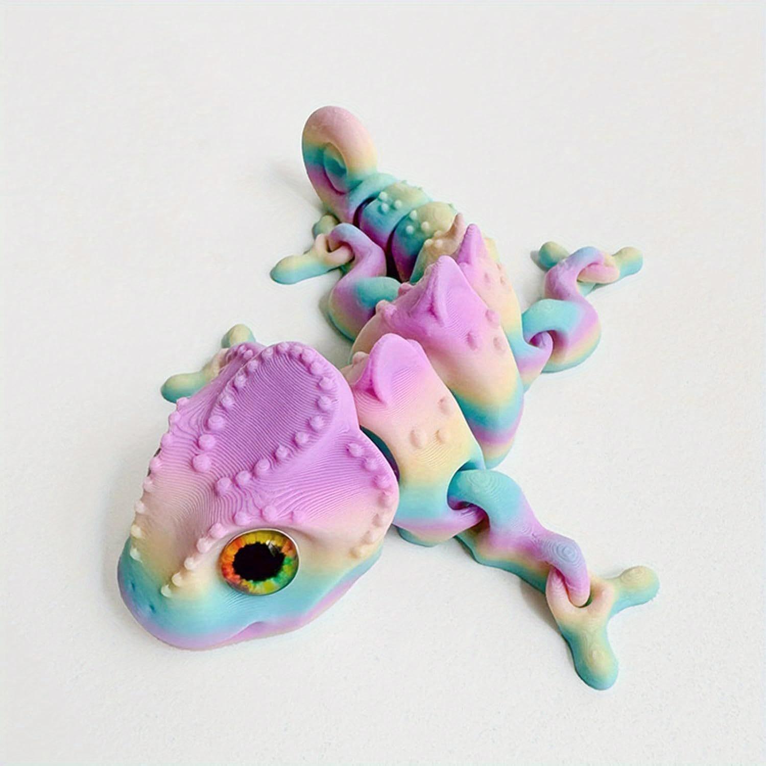 

1PC 3D Printed Fidgets 3D Printed Toy Chameleon 14cm/5.5in for Home Office Executive Desk Decoration (Rainbow)