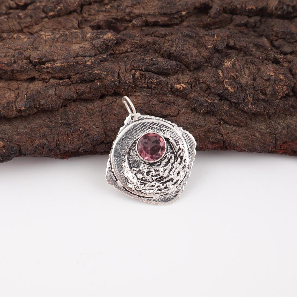Rhodolite Gemstone Jewelry, Handmade Silver Pendant, 925 Solid Sterling Silver Pendant For Mother's Gift