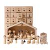 Der Retter Krippen-Adventskalender - Hölzerne Truhe mit 25 Schubladen Papier-Schubladen & 30 Stück Harz-Erinnerungsfigur für Kinder Familien-Geschenk