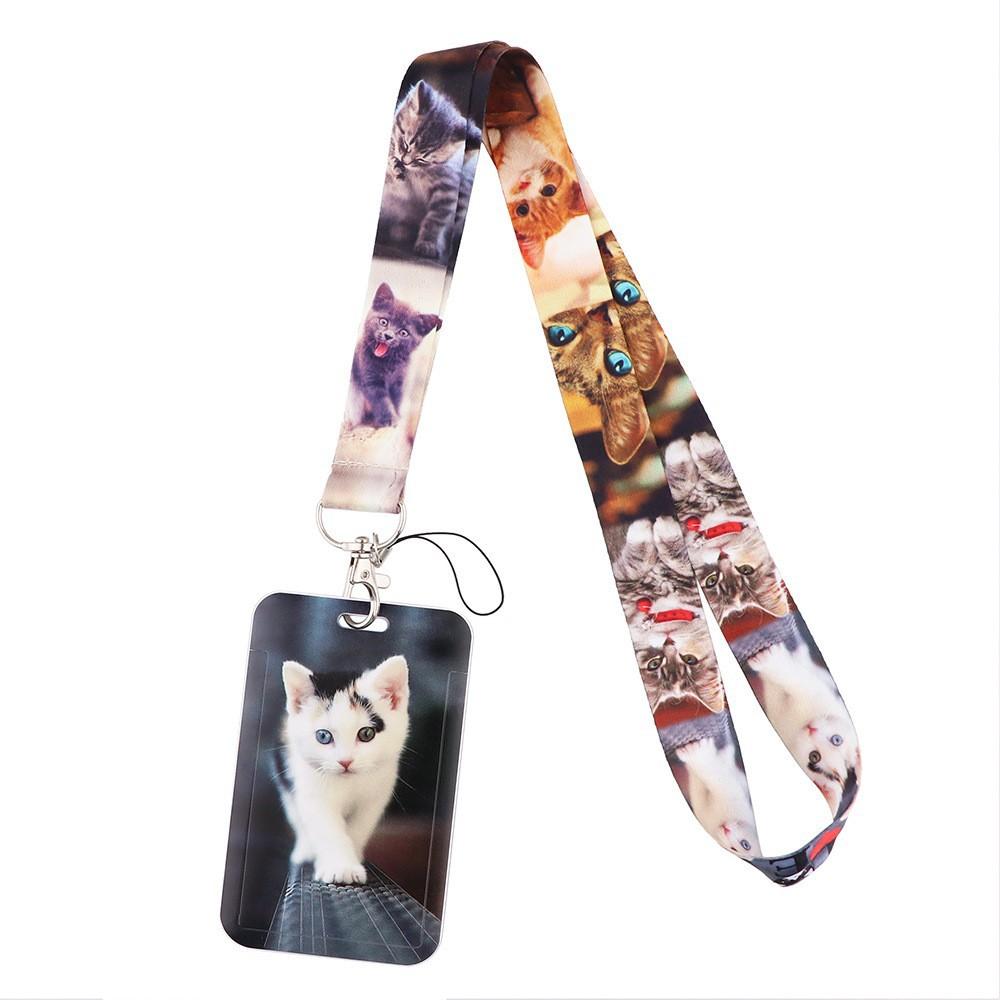 Cartoon Cute Cat Mobile Phone Lanyard Card Holder Bus Card Student Card Work ID Hard Shell Multifunctional Protective Cover