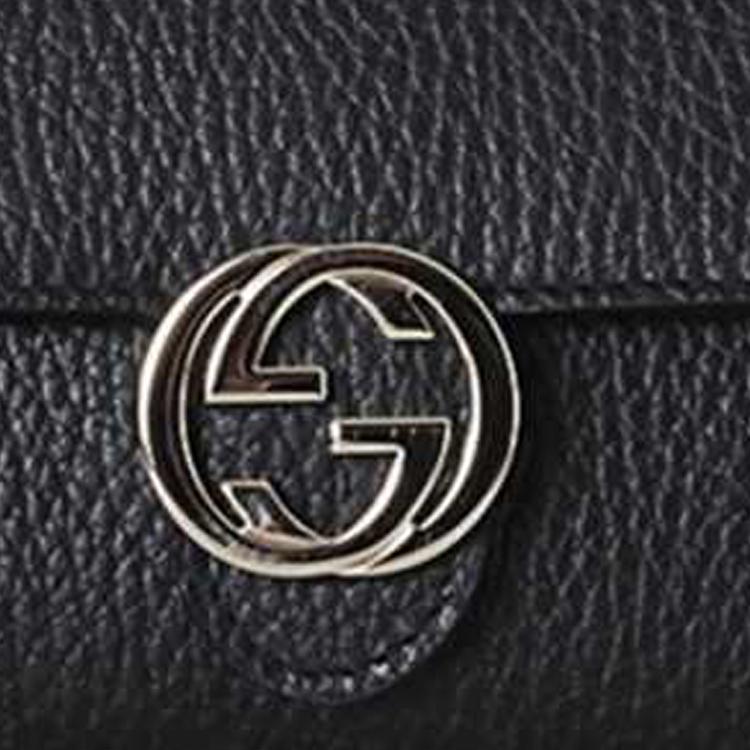 Gucci Logo Flap Leather Wallet Women Wallet Black 615524-CAO0G-1000