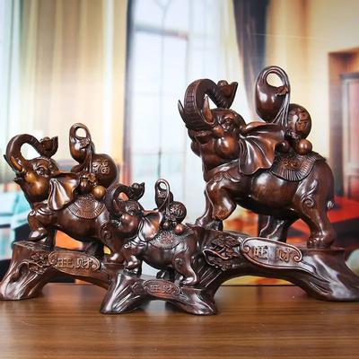 Fortune Wealth Elephant Flexor's Living Room Office Gourd Mother and Child Elephant Crafts