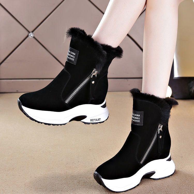 Women s Thick-Sole Snow Boots, Winter Versatile Height-Enhancing Shoes, Fleece-Lined Thickened Fashion Boots, Warm Short Boots 37 чёрный