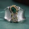 Vintage Two Color Inlaid White Green CZ Women's Ring Geometry Daily Wear Party Jewelry