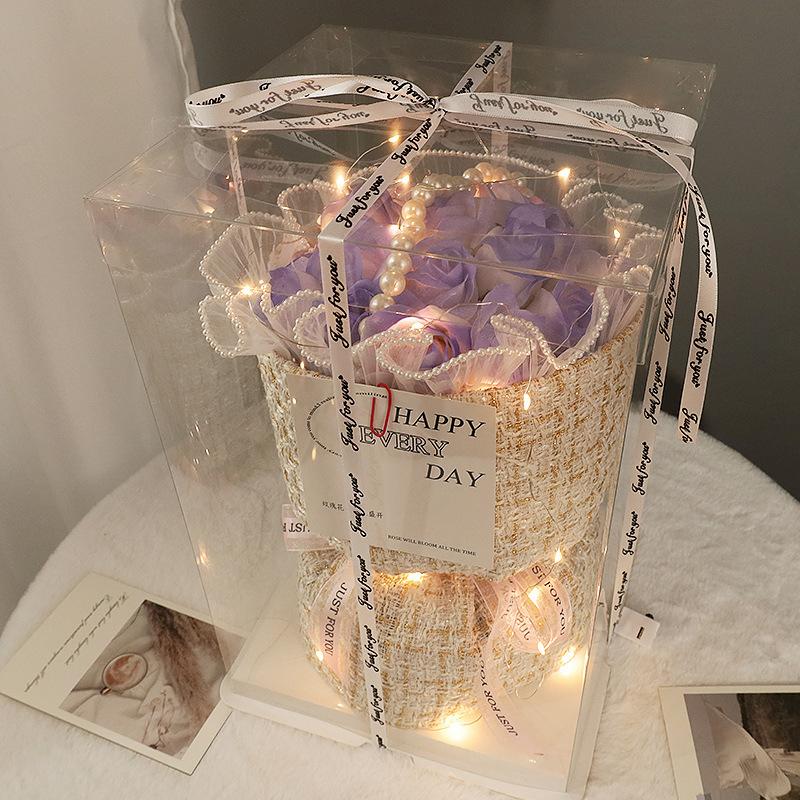 Valentine Mother's Day Birthday Gift Luxury Glowing Artificial Eternal Flowers Carnation Roses Soap Flower Bouquet