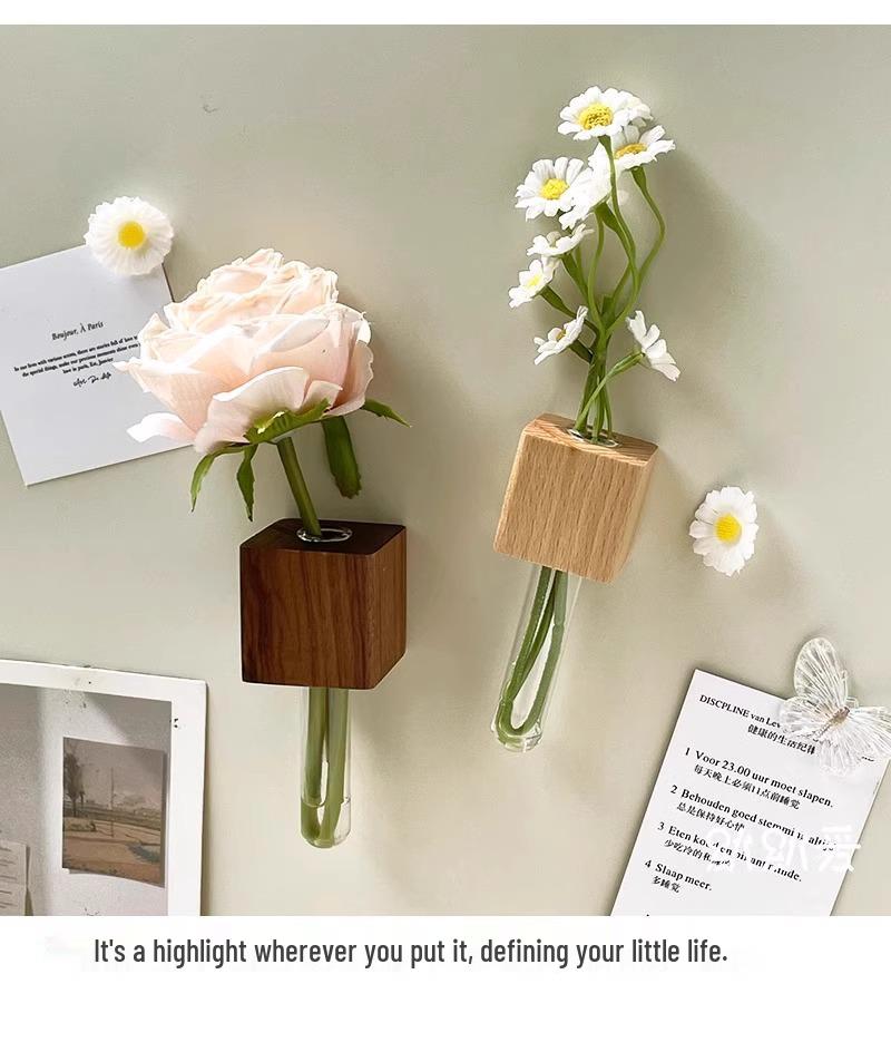 Solid Wood Magnetic Vase for Fresh Flowers and Single Stem Arrangements