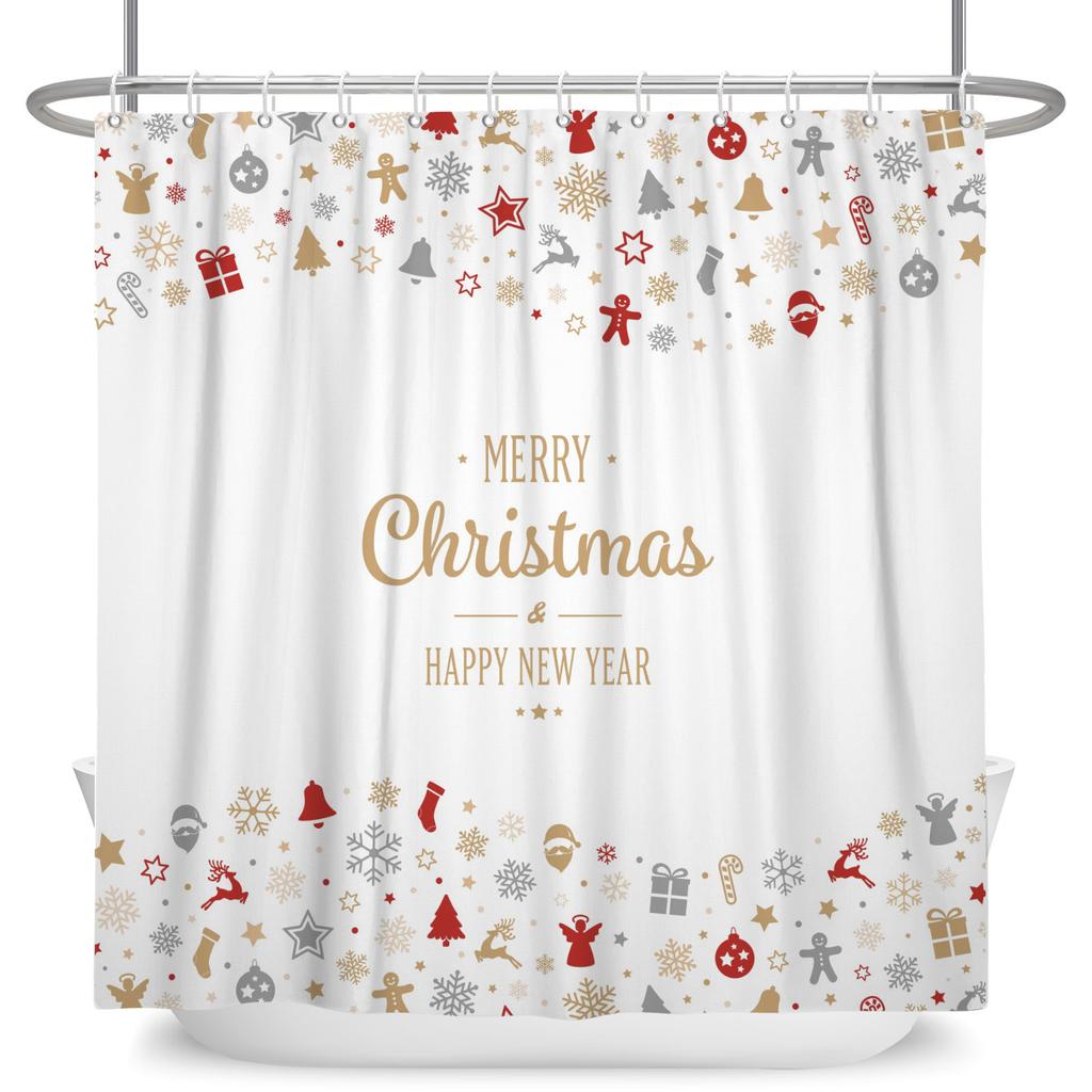 GAEMerry Christmas Duschvorhang Winter Schnee Weihnachtsmann Weihnachtsbaum Dekor Badezimmer Vorhänge Wasserdichte Badewannenwand
