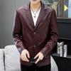 Herrtjockslagigt läderjacka - Slimmad koreansk stil, avslappnad kostymkrage, trendig plus sammet för höst/vinter