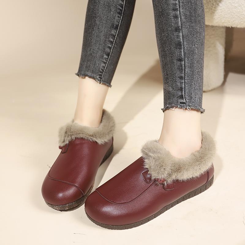 Modiga Damvarma Bomullsskor, Vinter Utomhus Snökängor, Mångsidiga, Bekväma, Plysch, Vattentäta Små Läderskor för Kvinnor