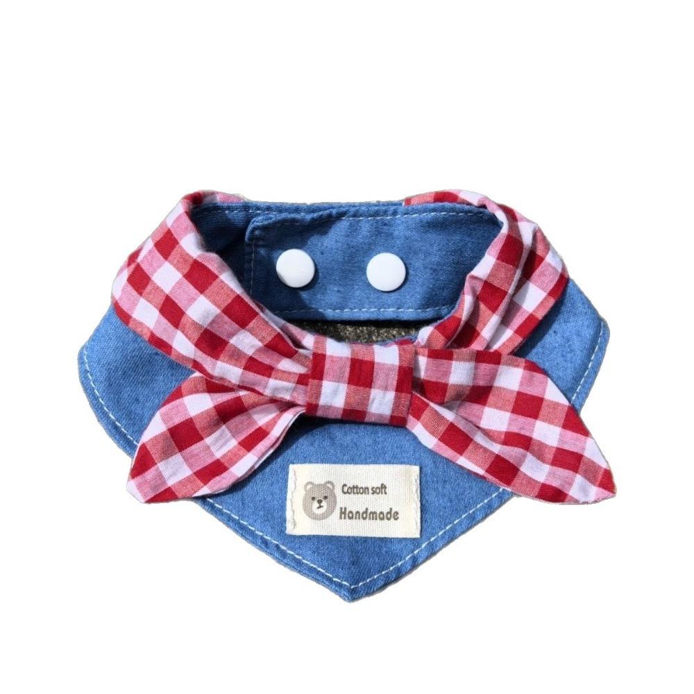

NEW Soft Dog Bandanas Breathable Adroable Dog Bibs with Red Plaid Bow Tie Pet Bandana for Small Medium Puppy Cat S