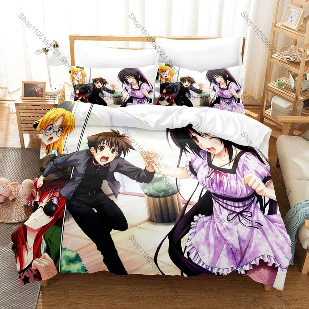 DxD Rias Red Hair Devil Queen School Uniform Demon Wing Purple Magic Anime Duvet Cover + 2 Pillowcases Otaku Anime Fan Bed Linen