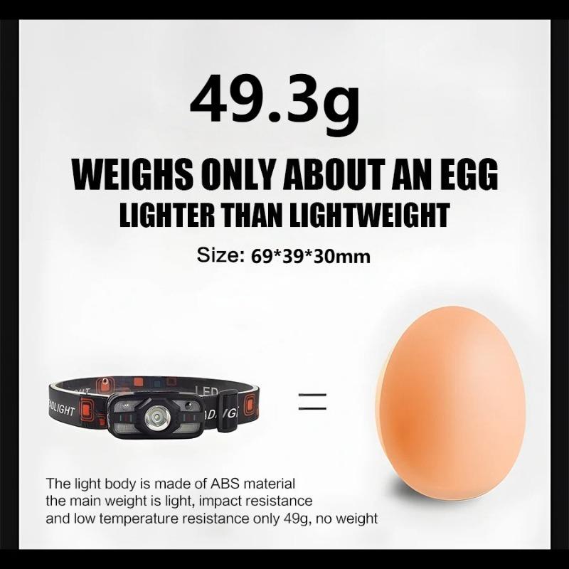 Sensor Headlamp LED High Bright Rechargeable Headlights with RED Light Waterproof Fishing Camping Cycling Induction Head Light