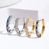 Personalized Design Inlay Square Blue Zircon Ear Buckle Stainless Steel Hoop Earrings for Women Charm Jewelry Gifts Accessory