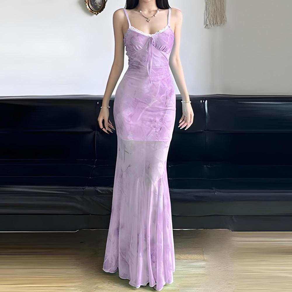 

Летнее новое чистое желание стиль отпуска приморское платье на бретелях повседневное с сеткой и принтом бабочек платье-годе с облегающим бедра подолом XL- (recommended 110-60kg) фиолетовый