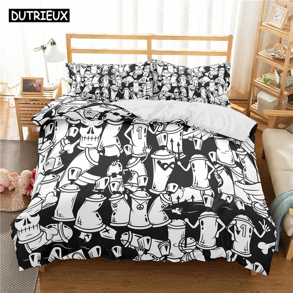 Kreskówkowy Nadruk Graffiti Poliestrowe Zestawy Pościeli Dziecięce Pokrowce Chłopięcy Zestaw Pościeli Dla Nastolatków Zestaw Pościeli King Size