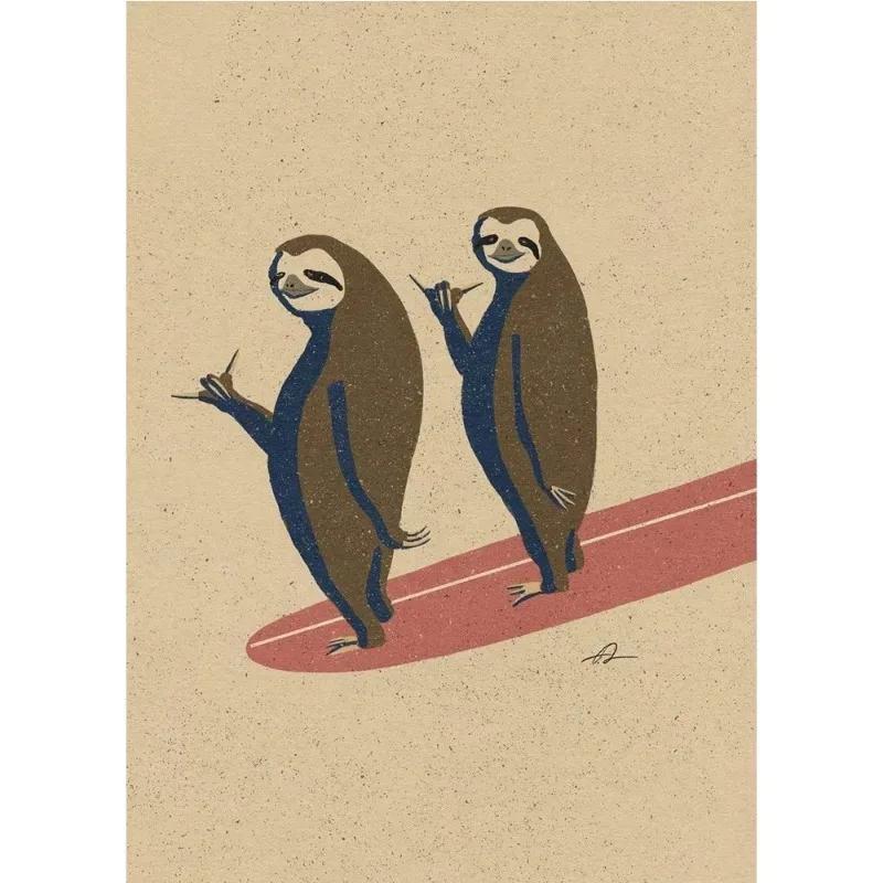 Funny Surfing Animal Retro Posters Canvas Painting Sloth Bear Panda Wall Art Picture for Modern Child Room Home Decor Art Gift