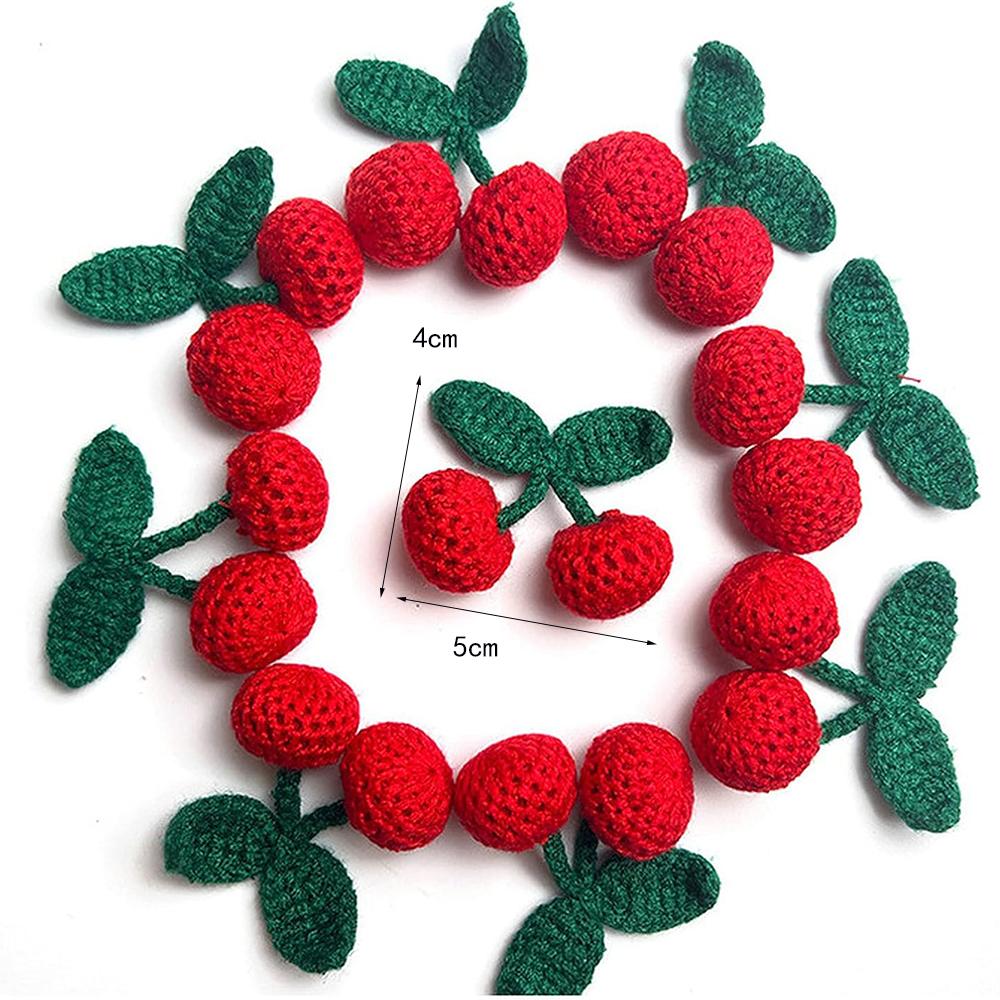 3Pcs/Set Knitting Red Cherry Brooch Hook Weaving Ornaments Fruit Chest Flower Patch Repair Clothing Accessories
