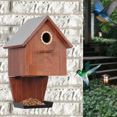 Wooden Bird House for Outside Birdhouse with Feeder Sturdy Hanging Weatherproof Yard Cottages