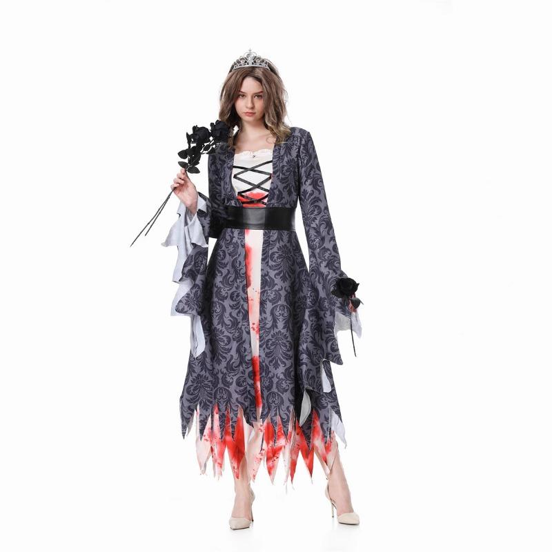 Halloween Costume Masquerade Horror Skeleton Vampire Bride Zombie Bloodstained Princess Dress Woman